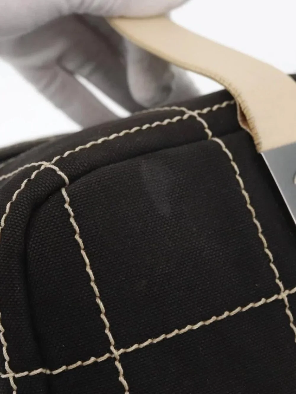 CHANEL Hand Bag Canvas Black CC Auth 131003